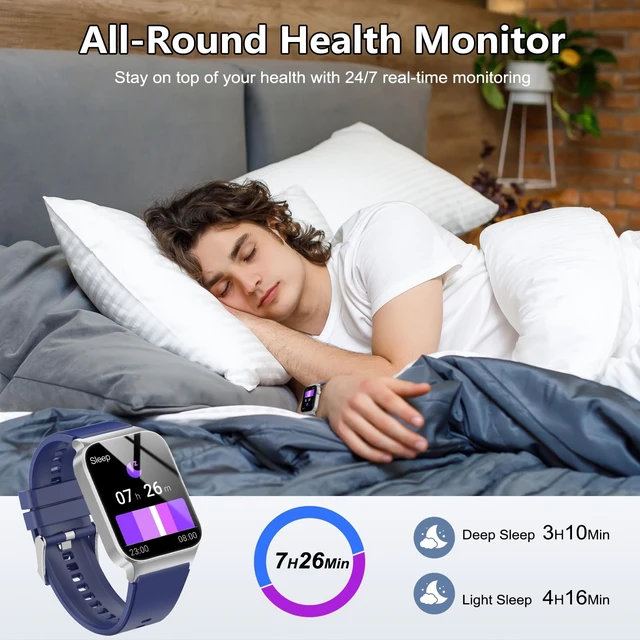 Alt view image 4 of 7 - Smart Watch for Men Women Bluetooth Call, 1.85" HD Screen Smartwatch with Heart Rate/Sleep Monitor, 110+ Sport Modes Activity Trackers IP68 Waterproof, Fitness Watch for Android, Indigo