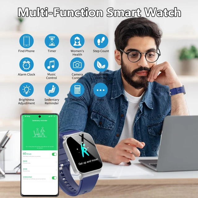 Alt view image 6 of 7 - Smart Watch for Men Women Bluetooth Call, 1.85" HD Screen Smartwatch with Heart Rate/Sleep Monitor, 110+ Sport Modes Activity Trackers IP68 Waterproof, Fitness Watch for Android, Indigo