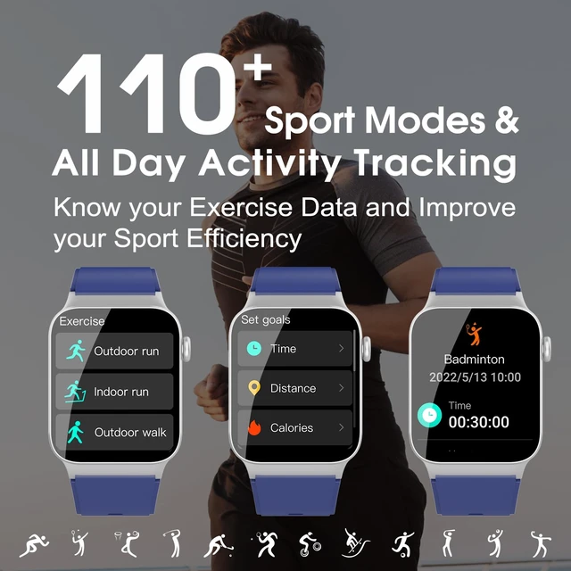 Alt view image 5 of 7 - Smart Watch for Men Women Bluetooth Call, 1.85" HD Screen Smartwatch with Heart Rate/Sleep Monitor, 110+ Sport Modes Activity Trackers IP68 Waterproof, Fitness Watch for Android, Indigo