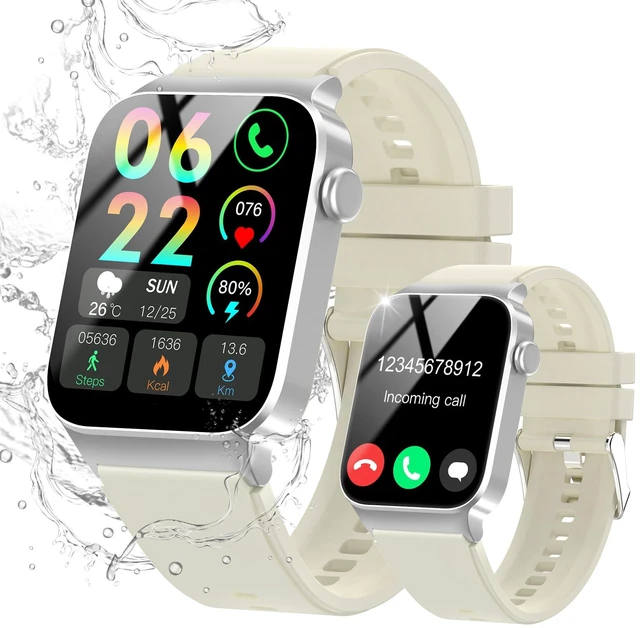 Main image of Smart Watch for Men Women Bluetooth Call, 1.85" HD Screen Smartwatch with Heart Rate/Sleep Monitor, 110+ Sport Modes Activity Trackers IP68 Waterproof, Fitness Watch for Android, Creamy White
