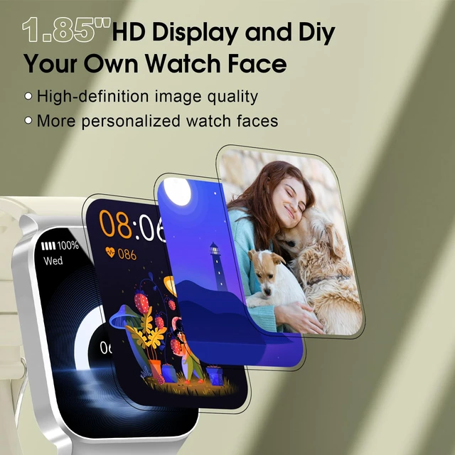 Alt view image 2 of 7 - Smart Watch for Men Women Bluetooth Call, 1.85" HD Screen Smartwatch with Heart Rate/Sleep Monitor, 110+ Sport Modes Activity Trackers IP68 Waterproof, Fitness Watch for Android, Creamy White