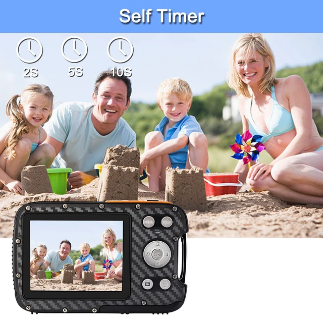 Alt view image 4 of 7 - 16FT Underwater Camera 30MP Waterproof Digital Camera with 32G Card and Rechargeable Battery, 18X Zoom Point and Shoot Camera for Boys Girls Children Teens Snorkeling Swimming Vacation(Orange)