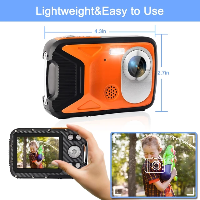 Alt view image 6 of 7 - 16FT Underwater Camera 30MP Waterproof Digital Camera with 32G Card and Rechargeable Battery, 18X Zoom Point and Shoot Camera for Boys Girls Children Teens Snorkeling Swimming Vacation(Orange)