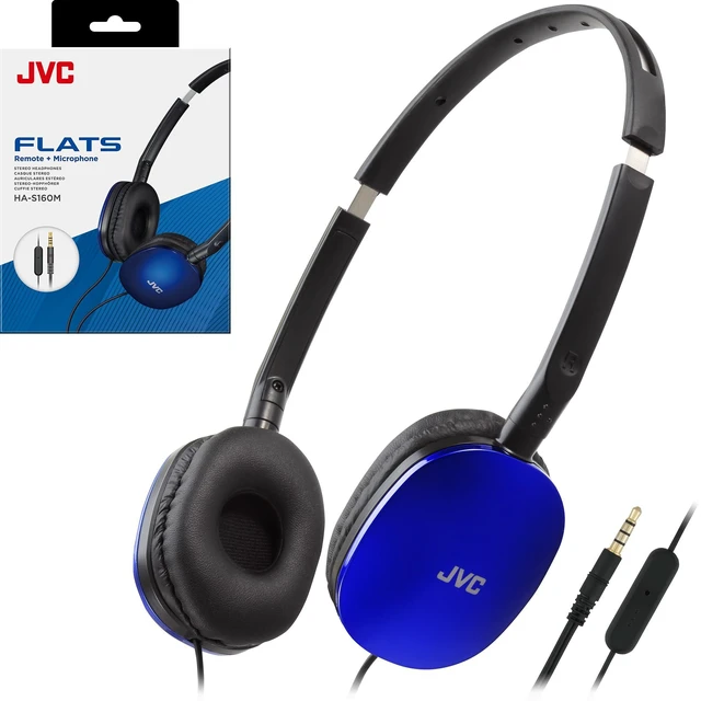 Main image of Blue Flat Foldable Colorful Flats On Ear Headphones with Remote and Microphone, 3.94 Foot Gold Plated 3.5mm Slim Plug - HAS160MA, Adjustable