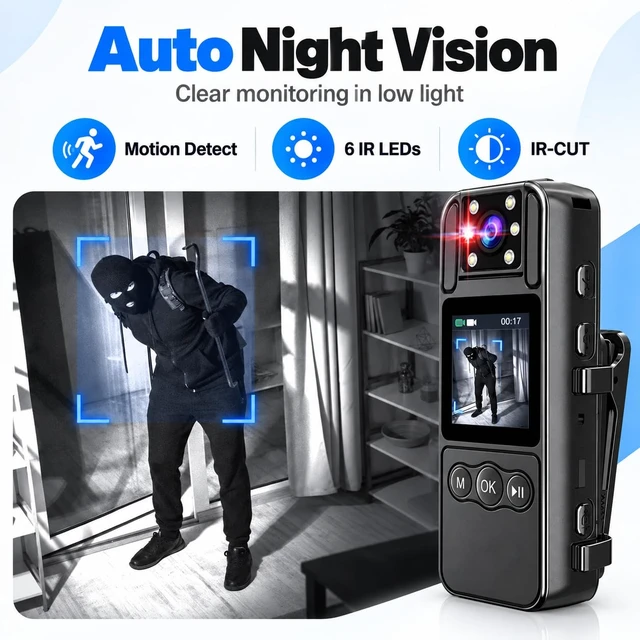 Alt view image 2 of 6 - Body Camera with Audio and Video Recording, Unltra 4K Body Cam with 180° Rotating Lens, 6HR Battery, IR Cut Auto Night Vision, 64GB Body Worn Camcorder Personal Civilians Police Law Enforcement