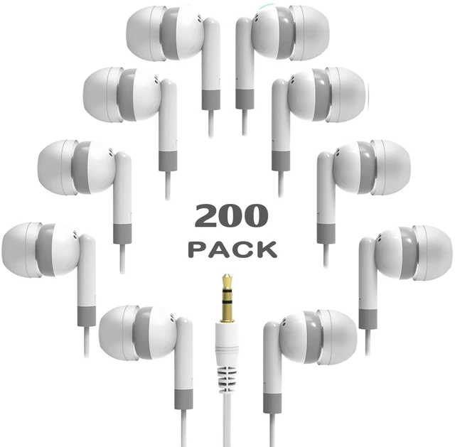 Main image of Bulk Earbud Headphones 200 Pack for School Classroom Kids, Wholesale Wired Earphones Durable Class Set for Students Children Toddler Teens Boys Girls and Adult (XPG101, 200 PCS)