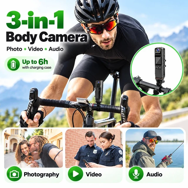 Alt view image 3 of 6 - Body Camera with Audio and Video Recording, Unltra 4K Body Cam with 180° Rotating Lens, 6HR Battery, IR Cut Auto Night Vision, 64GB Body Worn Camcorder Personal Civilians Police Law Enforcement