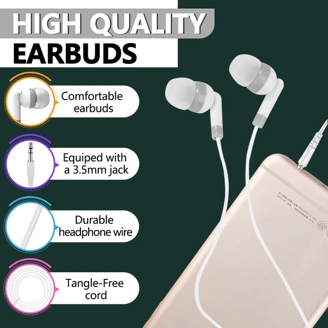 Alt view image 3 of 7 - Classroom Earbuds Headphones Bulk 100 Pack for School Kids Children, Wholesale Durable Earphones Class Set for Students Children Boys Girls Toddler Adult (XPG101,100 White)