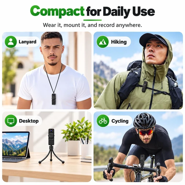 Alt view image 5 of 6 - Body Camera with Audio and Video Recording, Unltra 4K Body Cam with 180° Rotating Lens, 6HR Battery, IR Cut Auto Night Vision, 64GB Body Worn Camcorder Personal Civilians Police Law Enforcement