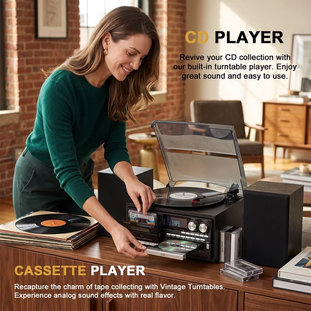 Alt view image 4 of 7 - Home Vinyl Record Player Turntable with Built-in Speakers, 3-Speed (33/45/78 RPM) Classic Design for Everyday Music
