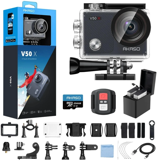 Main image of V50X Native 4K30fps WiFi Action Camera with EIS Touch Screen 4X Zoom 131 feet Waterproof Camera Support External Mic Remote Control with Helmet Accessories (with 256GB MicroSD Card)
