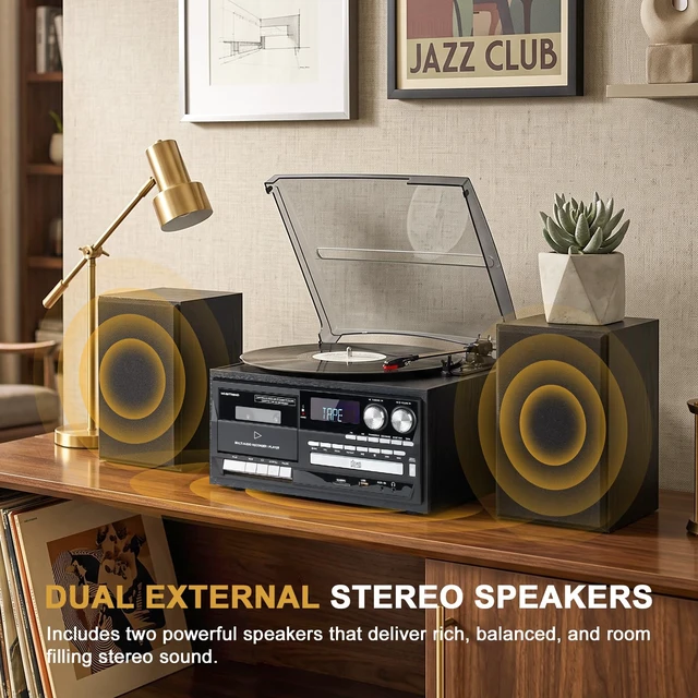 Alt view image 7 of 7 - Home Vinyl Record Player Turntable with Built-in Speakers, 3-Speed (33/45/78 RPM) Classic Design for Everyday Music