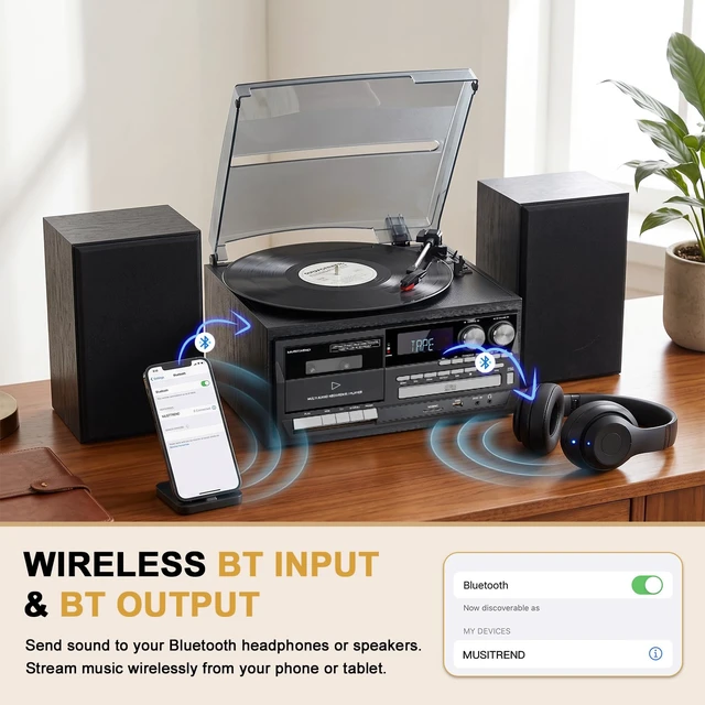 Alt view image 5 of 7 - Home Vinyl Record Player Turntable with Built-in Speakers, 3-Speed (33/45/78 RPM) Classic Design for Everyday Music