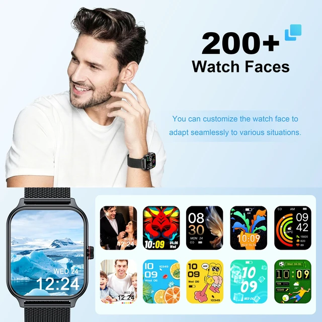 Alt view image 3 of 7 - Smart Watch Women Men, 1.96" Reloj Inteligente para Mujer, Fitness Tracker, Blood Pressure/Heart Rate/SpO2 & Sleep Monitor, 110+ Sport Modes, Make/Answer Call, Voice Assistant for iOS Android
