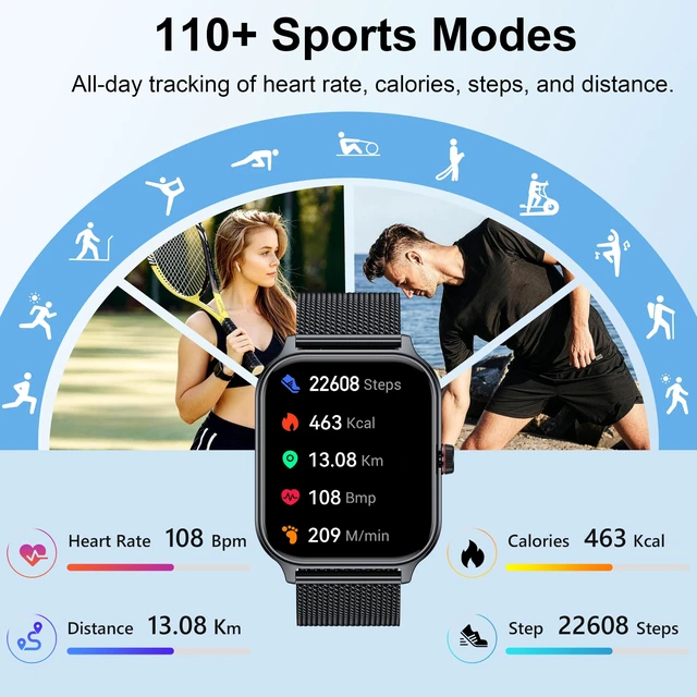 Alt view image 5 of 7 - Smart Watch Women Men, 1.96" Reloj Inteligente para Mujer, Fitness Tracker, Blood Pressure/Heart Rate/SpO2 & Sleep Monitor, 110+ Sport Modes, Make/Answer Call, Voice Assistant for iOS Android