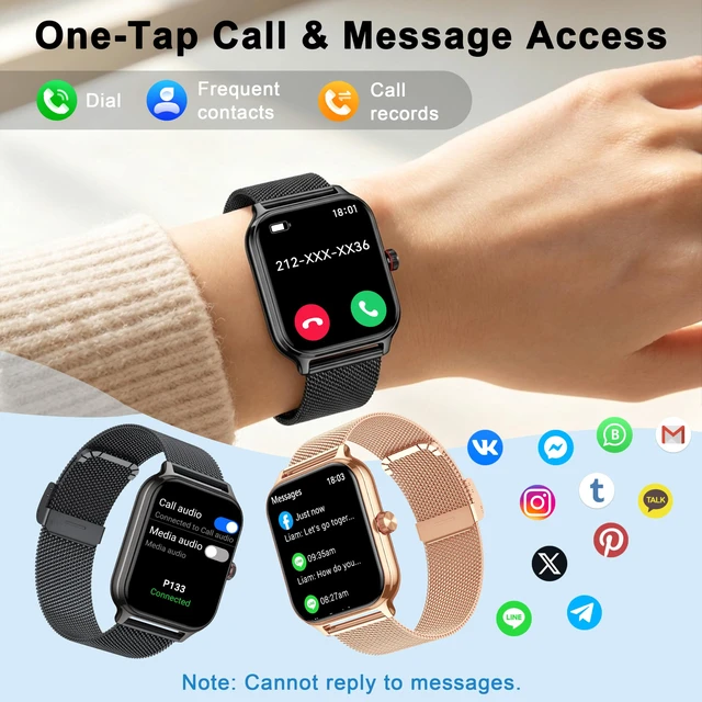 Alt view image 6 of 7 - Smart Watch Women Men, 1.96" Reloj Inteligente para Mujer, Fitness Tracker, Blood Pressure/Heart Rate/SpO2 & Sleep Monitor, 110+ Sport Modes, Make/Answer Call, Voice Assistant for iOS Android