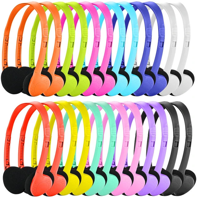 Main image of Bulk Headphones 100 Pack Multi Colored for Classroom, Wholesale Headphones Earphones for Kids,Students, Schools, Libraries, Museums, Testing Centers, Hotels (12 Mixed Color)