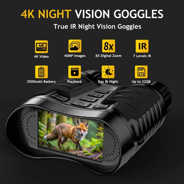 Alt view image 2 of 7 - 4K Night Vision Goggles Binoculars,Tech Gifts, for Men & Teens 36MP Photos, 4K Video, 32GB Card Incl, Unique Gifts, for Dad/Husband/Teens, Birthday Present Camping & Wildlife