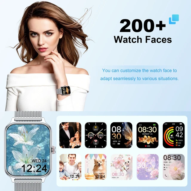 Alt view image 3 of 7 - Smart Watch Women Men, 1.96" Reloj Inteligente para Mujer, Fitness Tracker, Blood Pressure/Heart Rate/SpO2 & Sleep Monitor, 110+ Sport Modes, Make/Answer Call, Voice Assistant for iOS Android