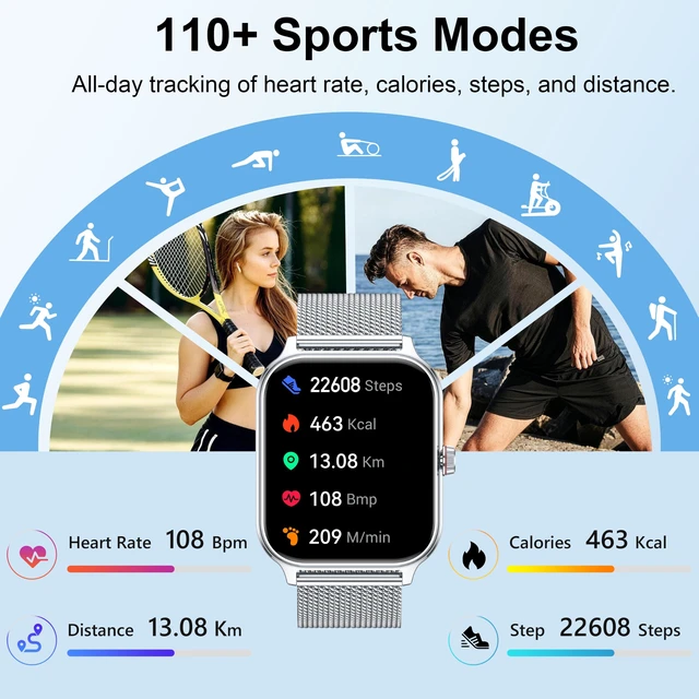 Alt view image 5 of 7 - Smart Watch Women Men, 1.96" Reloj Inteligente para Mujer, Fitness Tracker, Blood Pressure/Heart Rate/SpO2 & Sleep Monitor, 110+ Sport Modes, Make/Answer Call, Voice Assistant for iOS Android