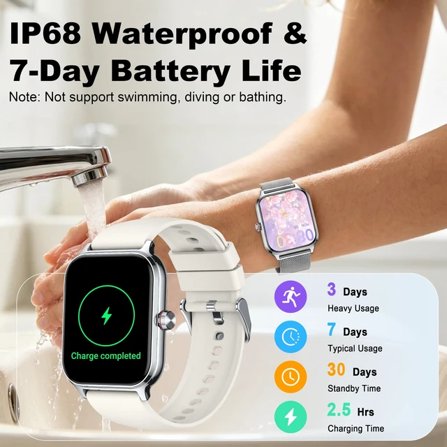 Alt view image 7 of 7 - Smart Watch Women Men, 1.96" Reloj Inteligente para Mujer, Fitness Tracker, Blood Pressure/Heart Rate/SpO2 & Sleep Monitor, 110+ Sport Modes, Make/Answer Call, Voice Assistant for iOS Android