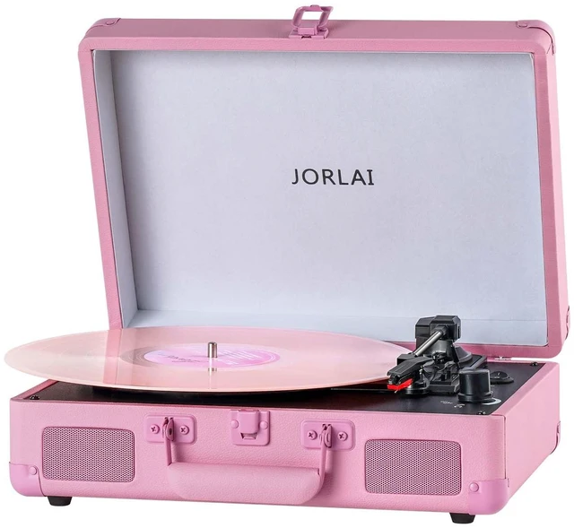 Main image of Portable Record Player with Bluetooth 3 Speed Turntable Built in Rechargeable Battery Vintage Suitcase Design with RCA Line Out and Aux in