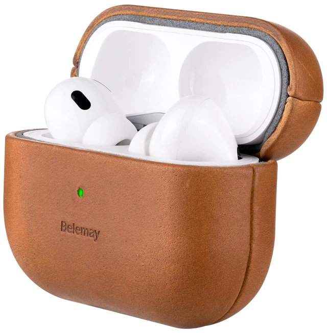 Main image of Handcrafted Crazy Horse Leather Case for AirPods Pro 1st Gen, Tan Full-Grain Leather, Waxed Pull-Up Cowhide, Develops a Unique Patina, Compatible with MagSafe, Comfortable Grip, Daily Carry