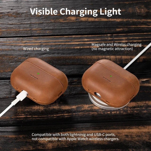 Alt view image 5 of 7 - Handcrafted Crazy Horse Leather Case for AirPods Pro 2, Sunset Tan Full-Grain Leather, Waxed Pull-Up Cowhide, Unique Patina, Compatible with MagSafe, Comfortable Grip, Precision Fit