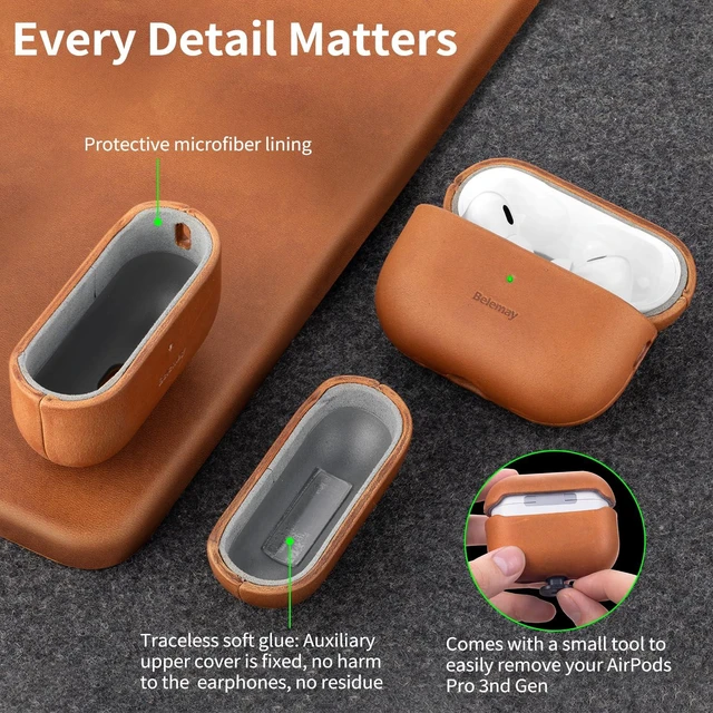 Alt view image 7 of 7 - Handcrafted Crazy Horse Leather Case for AirPods Pro 3 (2025) Full-Grain Waxed Pull-Up Leather, Unique Patina, Compatible with MagSafe, Warm Touch, Precision Fit for AirPods Pro 3rd Gen