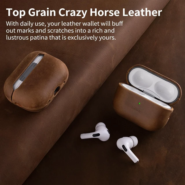 Alt view image 2 of 7 - Handcrafted Crazy Horse Leather Case for AirPods Pro 3 (2025) Full-Grain Waxed Pull-Up Leather, Unique Patina, Compatible with MagSafe, Warm Touch, Precision Fit for AirPods Pro 3rd Gen