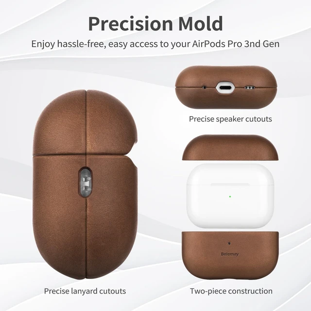 Alt view image 6 of 7 - Handcrafted Crazy Horse Leather Case for AirPods Pro 3 (2025) Full-Grain Waxed Pull-Up Leather, Unique Patina, Compatible with MagSafe, Warm Touch, Precision Fit for AirPods Pro 3rd Gen