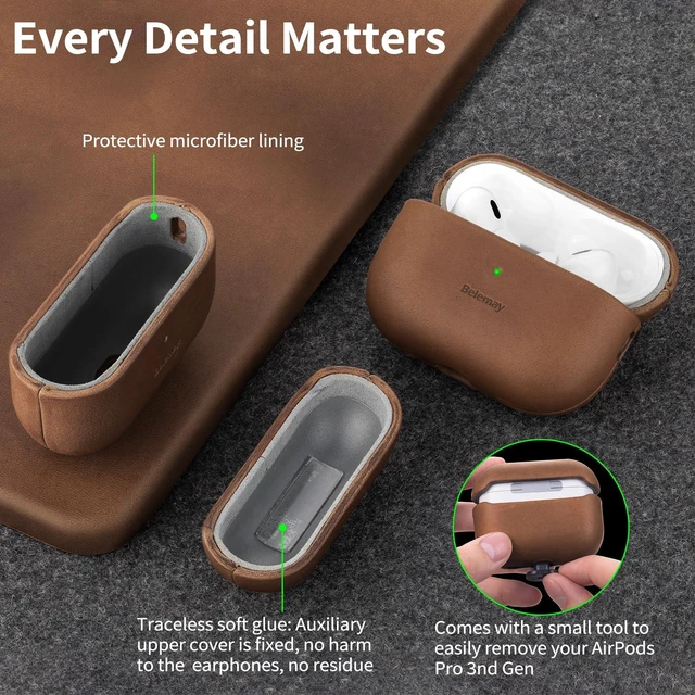 Alt view image 7 of 7 - Handcrafted Crazy Horse Leather Case for AirPods Pro 3 (2025) Full-Grain Waxed Pull-Up Leather, Unique Patina, Compatible with MagSafe, Warm Touch, Precision Fit for AirPods Pro 3rd Gen
