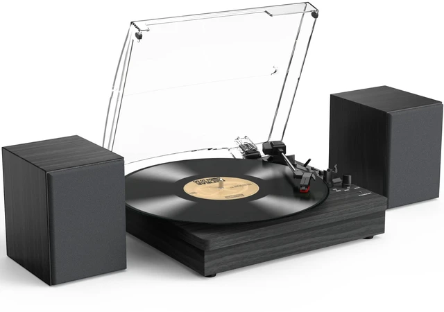 Main image of ® Record Player with Speakers, 3-Speed Bluetooth Turntable Belt-Driven, Bluetooth Input, USB Playback, Auto Stop, AUX Headphone Input and RCA Out, Plays 7/10/12" Records, 33/45/78 RPM