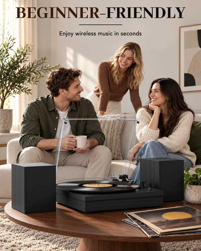 Alt view image 7 of 7 - ® Record Player with Speakers, 3-Speed Bluetooth Turntable Belt-Driven, Bluetooth Input, USB Playback, Auto Stop, AUX Headphone Input and RCA Out, Plays 7/10/12" Records, 33/45/78 RPM