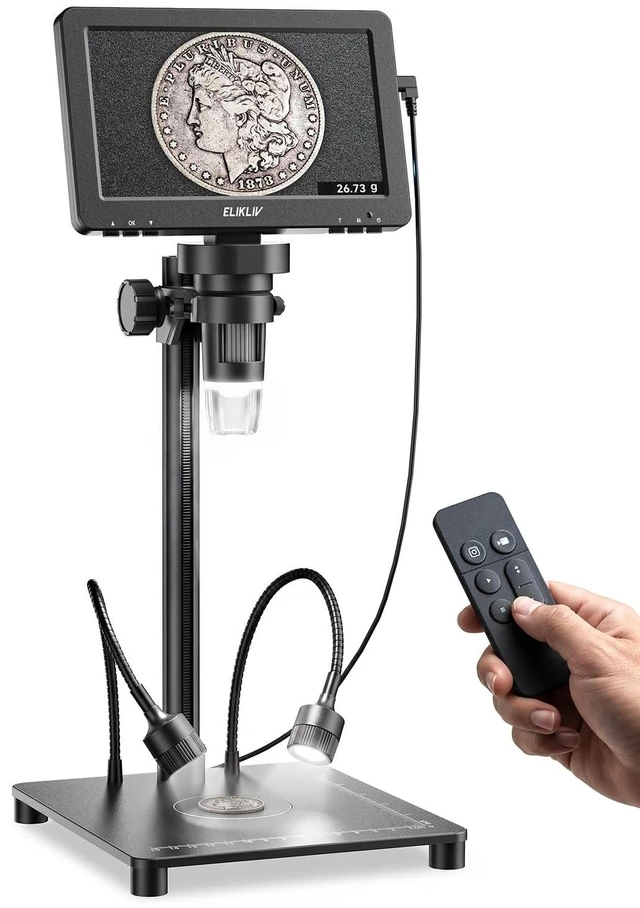 Main image of 7" Full View Digital Coin Microscope with Weighing Scale and Lights Camera & Video, USB PC View, Adults Jewelry Magnifying Glass, Error Coins Magnifier For Collector, Coin Collection Supply