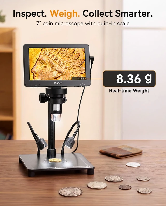 Alt view image 2 of 7 - 7" Full View Digital Coin Microscope with Weighing Scale and Lights Camera & Video, USB PC View, Adults Jewelry Magnifying Glass, Error Coins Magnifier For Collector, Coin Collection Supply