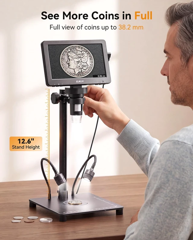 Alt view image 3 of 7 - 7" Full View Digital Coin Microscope with Weighing Scale and Lights Camera & Video, USB PC View, Adults Jewelry Magnifying Glass, Error Coins Magnifier For Collector, Coin Collection Supply