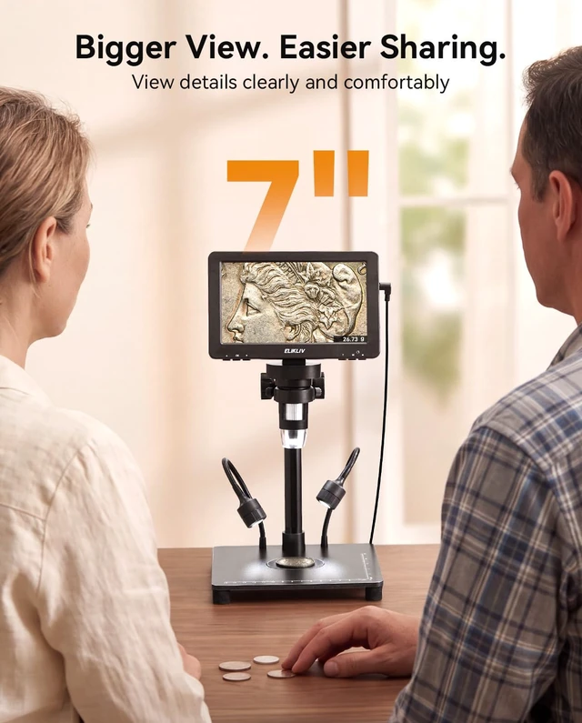 Alt view image 4 of 7 - 7" Full View Digital Coin Microscope with Weighing Scale and Lights Camera & Video, USB PC View, Adults Jewelry Magnifying Glass, Error Coins Magnifier For Collector, Coin Collection Supply