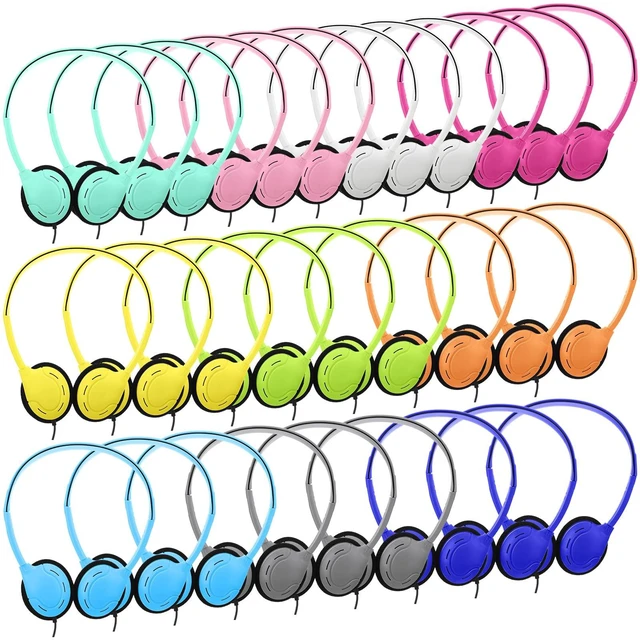 Main image of 30 Pack Over Ear Headphones Corded Bulk Set 3.5mm,Macaron Color On Ear Headsets Adjustable Earphones with Cord for Library Computer Lab Online Lesson Group Testing