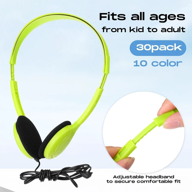 Alt view image 2 of 7 - 30 Pack Over Ear Headphones Corded Bulk Set 3.5mm,Macaron Color On Ear Headsets Adjustable Earphones with Cord for Library Computer Lab Online Lesson Group Testing