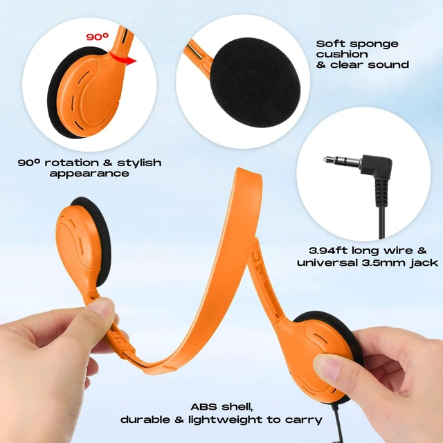 Alt view image 3 of 7 - 30 Pack Over Ear Headphones Corded Bulk Set 3.5mm,Macaron Color On Ear Headsets Adjustable Earphones with Cord for Library Computer Lab Online Lesson Group Testing