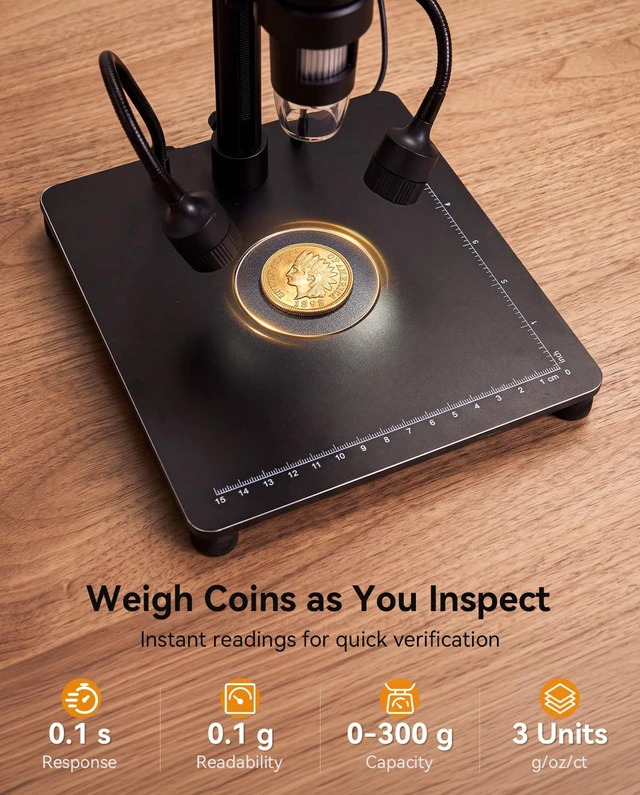 Alt view image 6 of 7 - 7" Full View Digital Coin Microscope with Weighing Scale and Lights Camera & Video, USB PC View, Adults Jewelry Magnifying Glass, Error Coins Magnifier For Collector, Coin Collection Supply