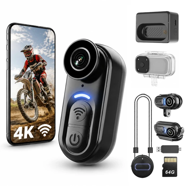Main image of 4K Mini Wearable Body Camera - 64GB Magnetic Thumb-Size Action Cam, 6-Axis Stabilization, Audio/Video Recording, Hands-Free POV for Vloggers, Hikers, Workers, Cycling, Travel & Daily Use