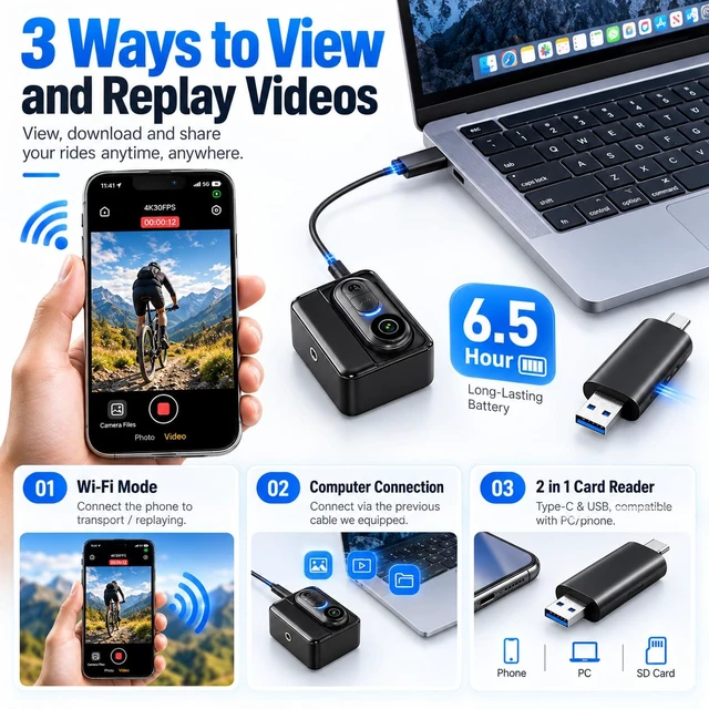 Alt view image 5 of 6 - 4K Mini Wearable Body Camera - 64GB Magnetic Thumb-Size Action Cam, 6-Axis Stabilization, Audio/Video Recording, Hands-Free POV for Vloggers, Hikers, Workers, Cycling, Travel & Daily Use