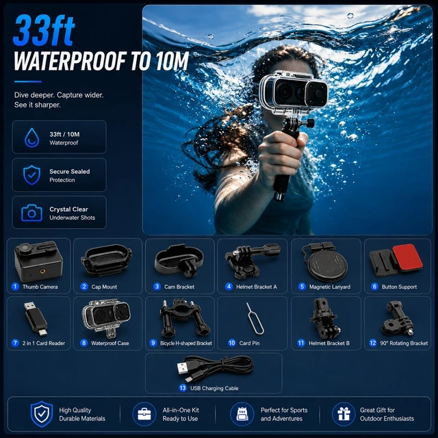 Alt view image 6 of 6 - 4K Mini Wearable Body Camera - 64GB Magnetic Thumb-Size Action Cam, 6-Axis Stabilization, Audio/Video Recording, Hands-Free POV for Vloggers, Hikers, Workers, Cycling, Travel & Daily Use