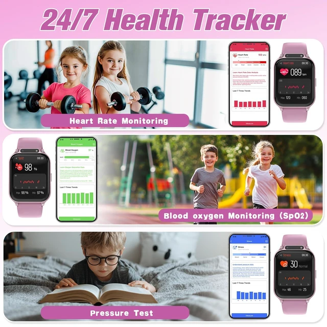 Alt view image 2 of 7 - Smart Watch for Kids 1.85" with Fitness Tracker, IP68 Waterproof Sleep Monitor, 22/100+ Sport Modes, DIY Dial, Step Counter, Heart Rate, Camera, With/No APP, Gift for 3-12 Years Old Girl