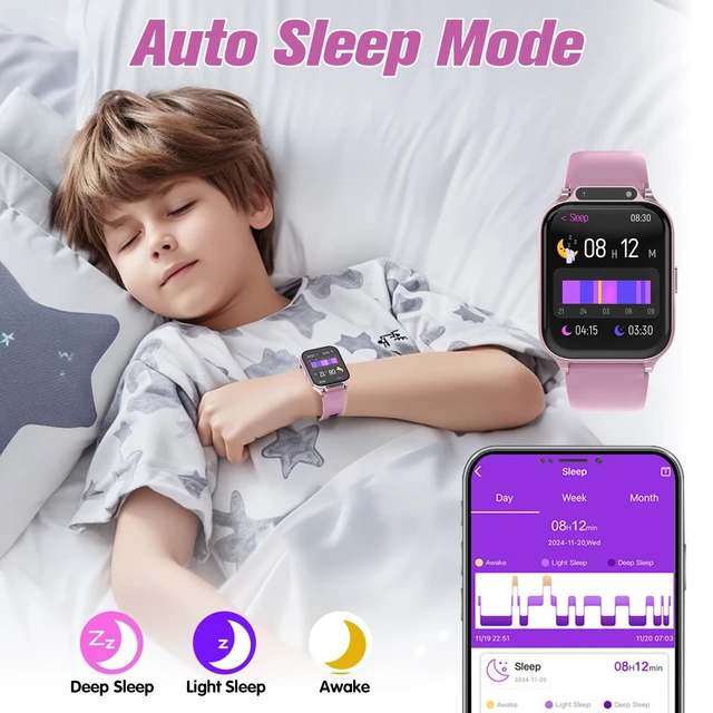 Alt view image 3 of 7 - Smart Watch for Kids 1.85" with Fitness Tracker, IP68 Waterproof Sleep Monitor, 22/100+ Sport Modes, DIY Dial, Step Counter, Heart Rate, Camera, With/No APP, Gift for 3-12 Years Old Girl