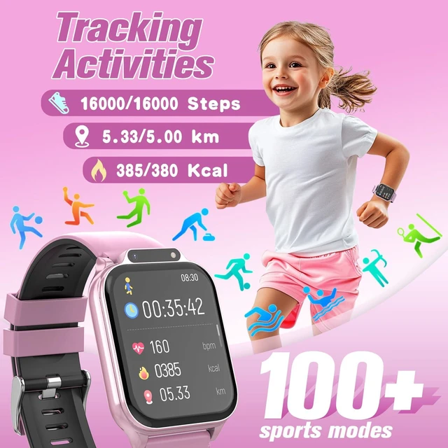 Alt view image 4 of 7 - Smart Watch for Kids 1.85" with Fitness Tracker, IP68 Waterproof Sleep Monitor, 22/100+ Sport Modes, DIY Dial, Step Counter, Heart Rate, Camera, With/No APP, Gift for 3-12 Years Old Girl
