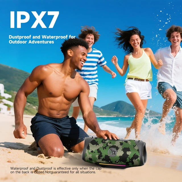Alt view image 3 of 7 - Outdoor Speaker, 120W Peak Big Portable Speakers, 95dB Loud Wireless Bluetooth bocinas with Dass, IPX7 Waterproof, 20H, Proadcast Pairing, Audio AUX, Subwoofer, BoomBox for Party, Beach, Travel