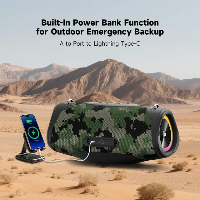 Alt view image 4 of 7 - Outdoor Speaker, 120W Peak Big Portable Speakers, 95dB Loud Wireless Bluetooth bocinas with Dass, IPX7 Waterproof, 20H, Proadcast Pairing, Audio AUX, Subwoofer, BoomBox for Party, Beach, Travel